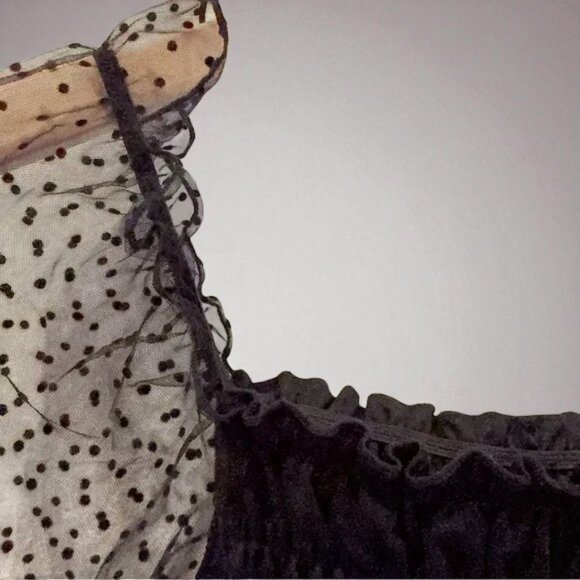 NWT J.ING Jing Black Mesh Smocked Long Sleeve Crop Blouse - Picture 3 of 5